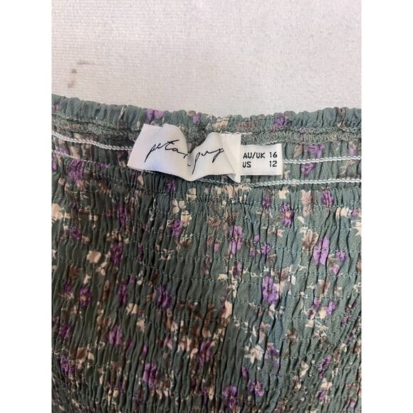 Petal & Pup Size 12 Smocked Midi Dress Green With Purple Floral Flirty Cute - Picture 6 of 7